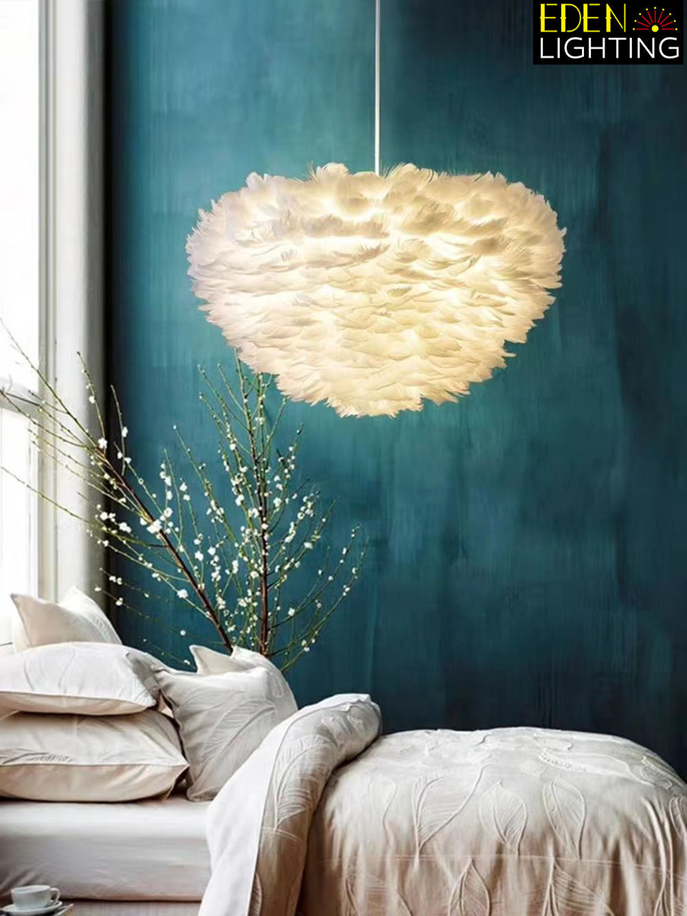 Pendant light White feather 8002-500mm – Eden Lighting