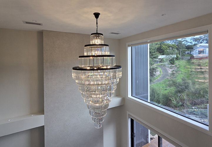 Custom Chandelier for Double Height Living Room in NZ – Red Beach Project Case Study
