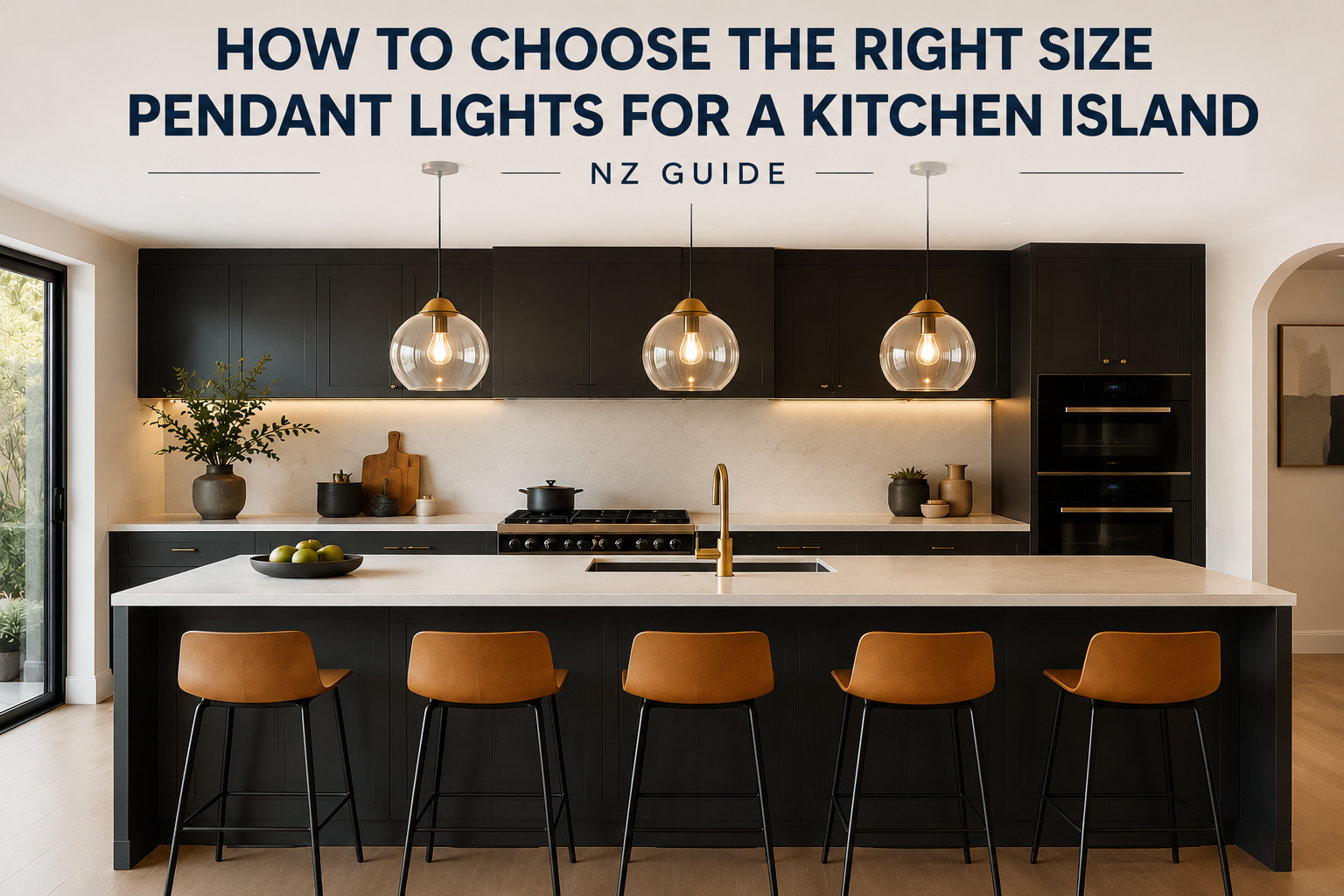 •	Choosing the right size pendant lights for a kitchen island