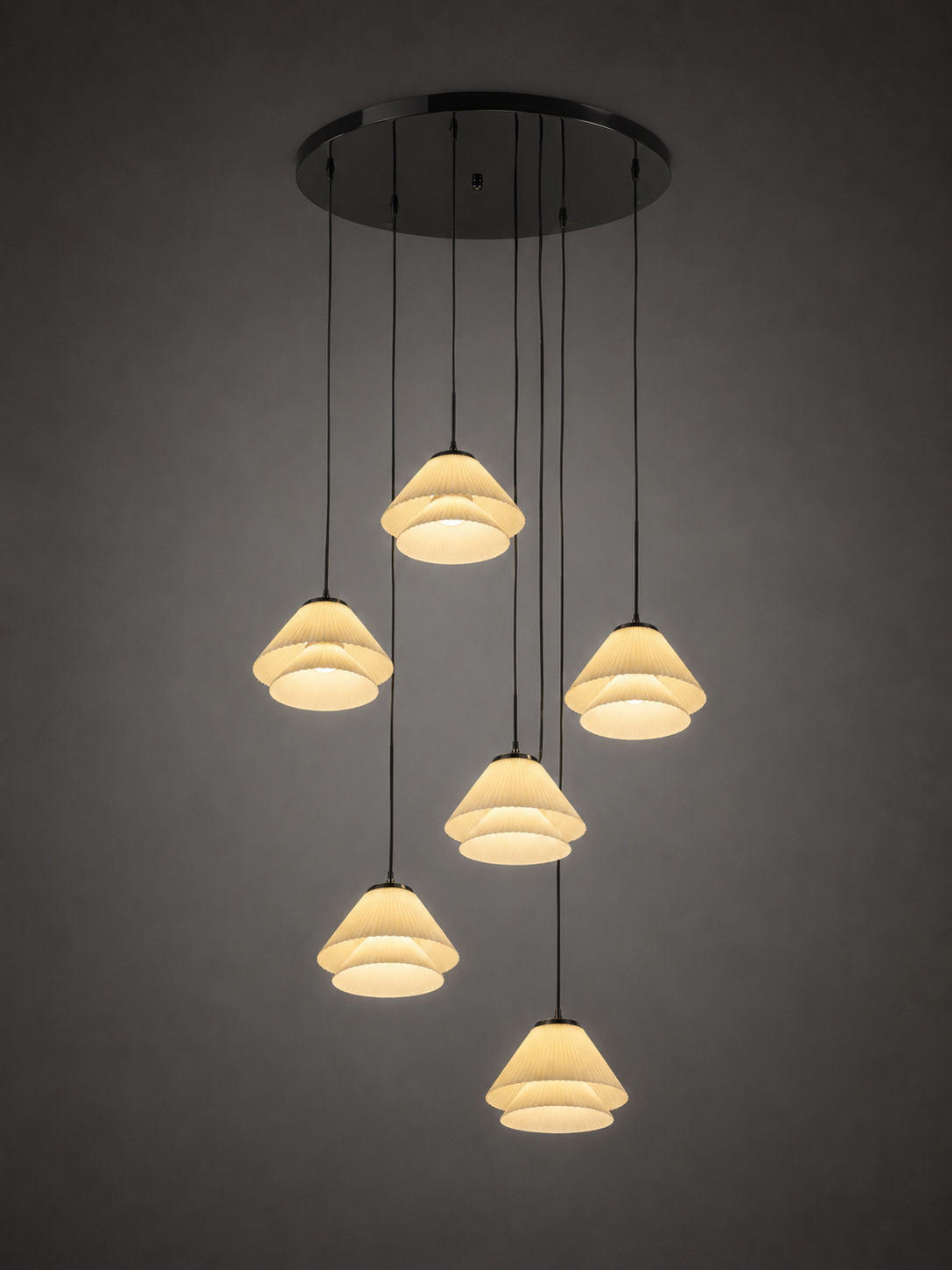 Black 6-Light Multi-Drop Pleated Fabric Pendant Light 12580