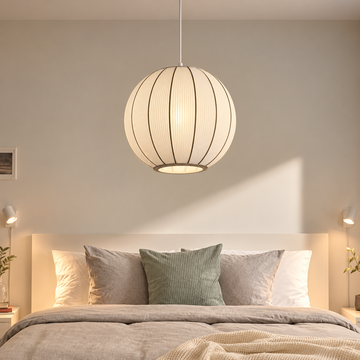 White Ribbed Globe Pendant Light 24114