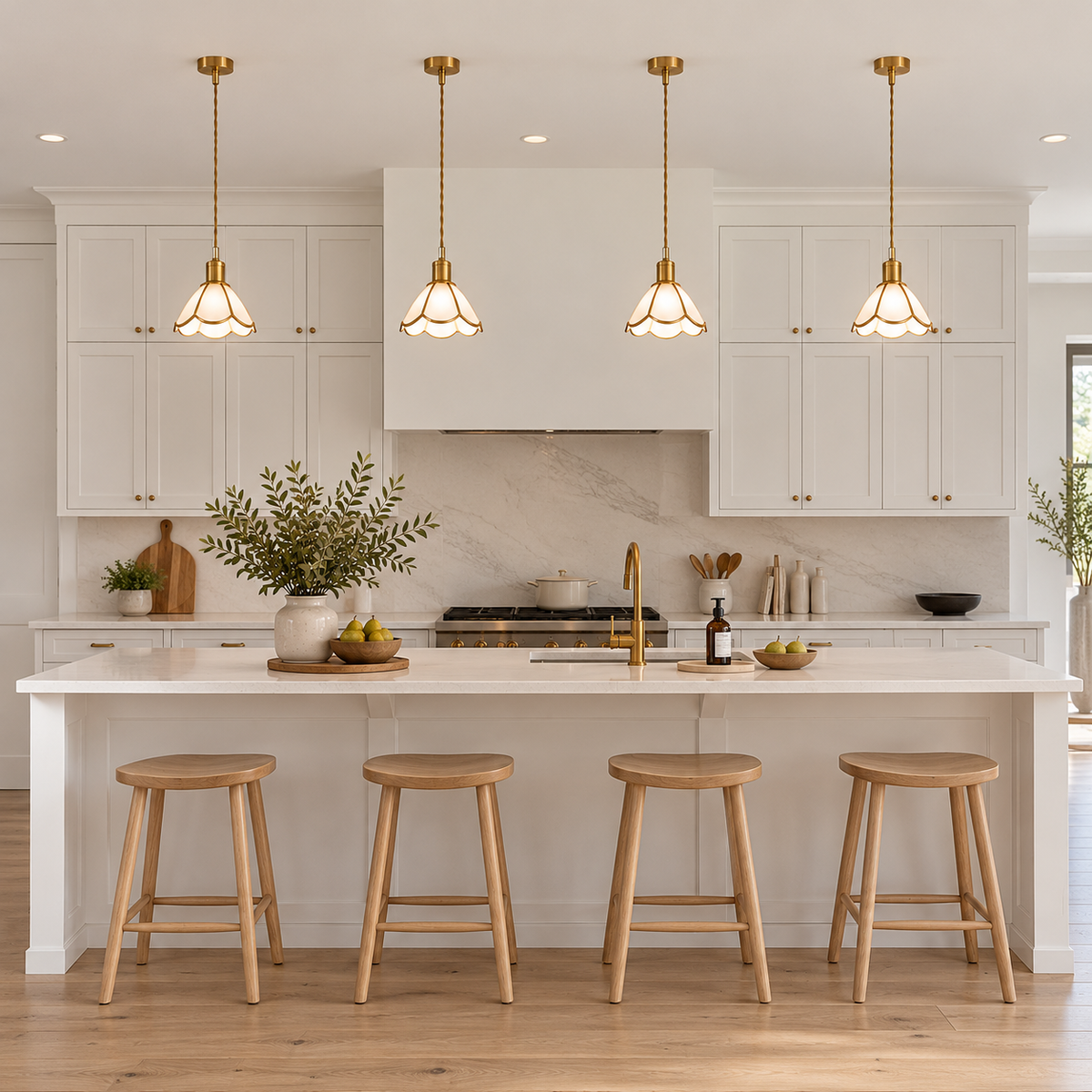 Gold Scalloped Opal Glass Pendant Light  3208
