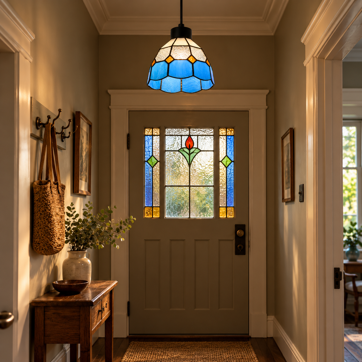 Blue Tiffany Style Stained Glass Dome Pendant Light 3219