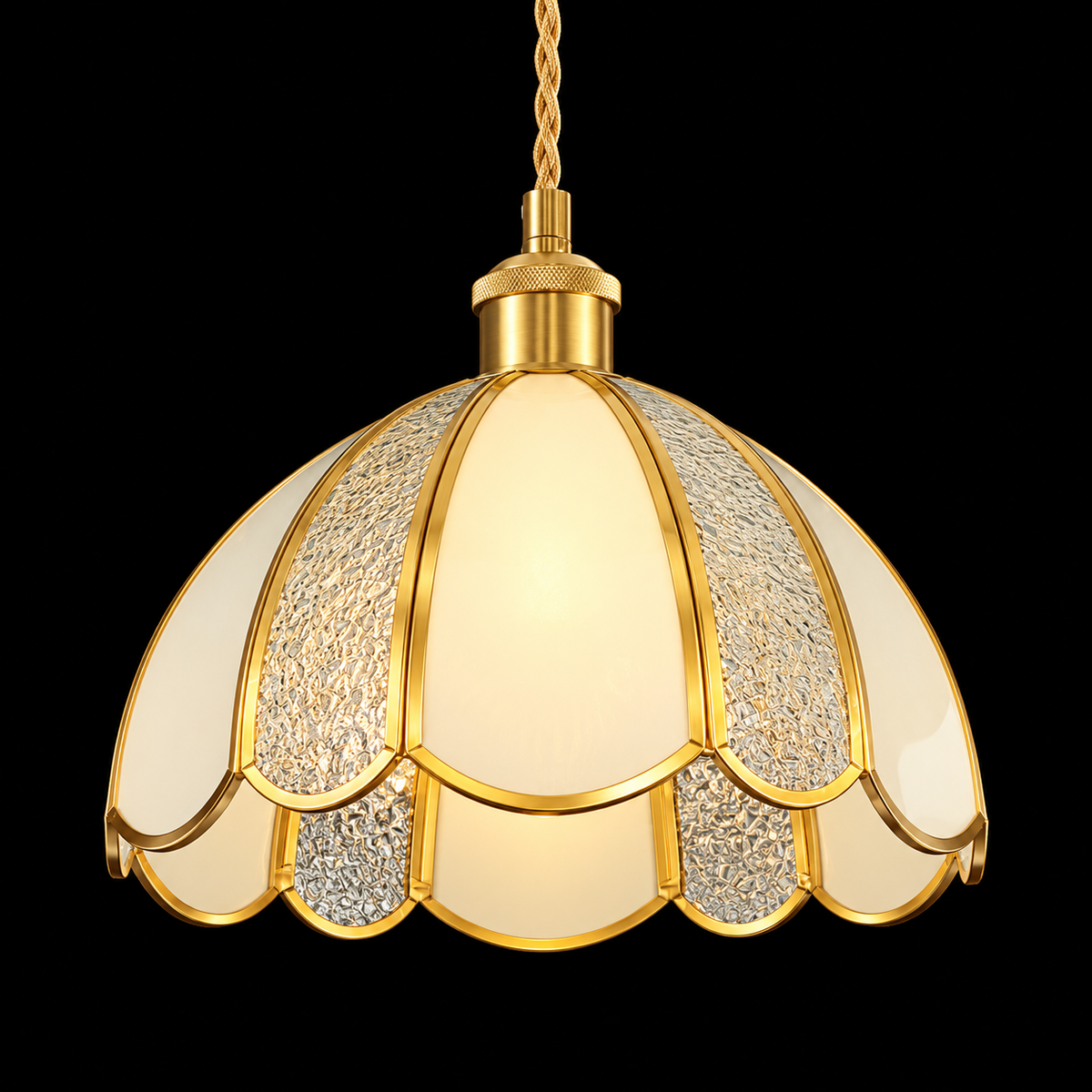 Gold Floral Opal & Textured Glass Pendant Light 3211