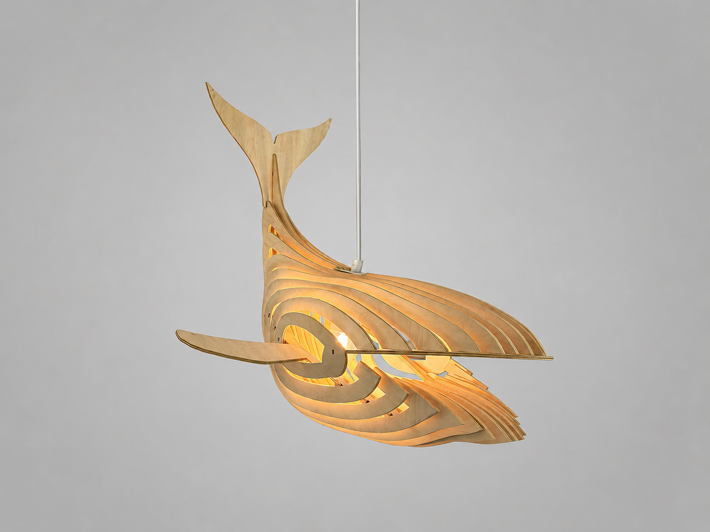 Whale-shaped wooden pendant light 600mm