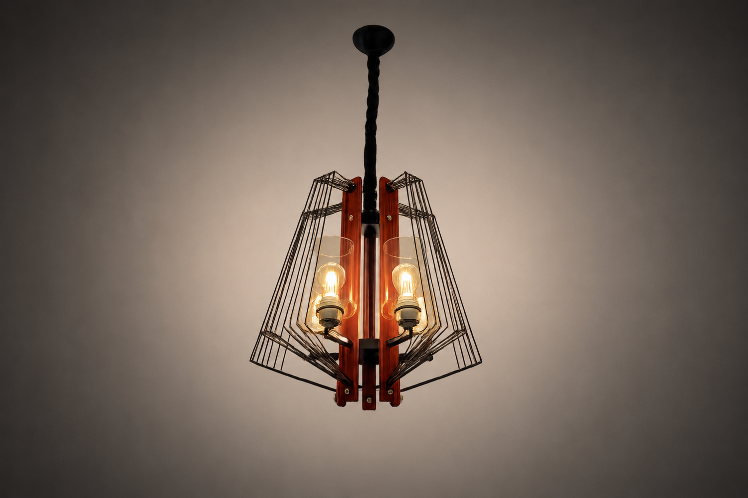 Modern industrial wooden pendant light 3917-5