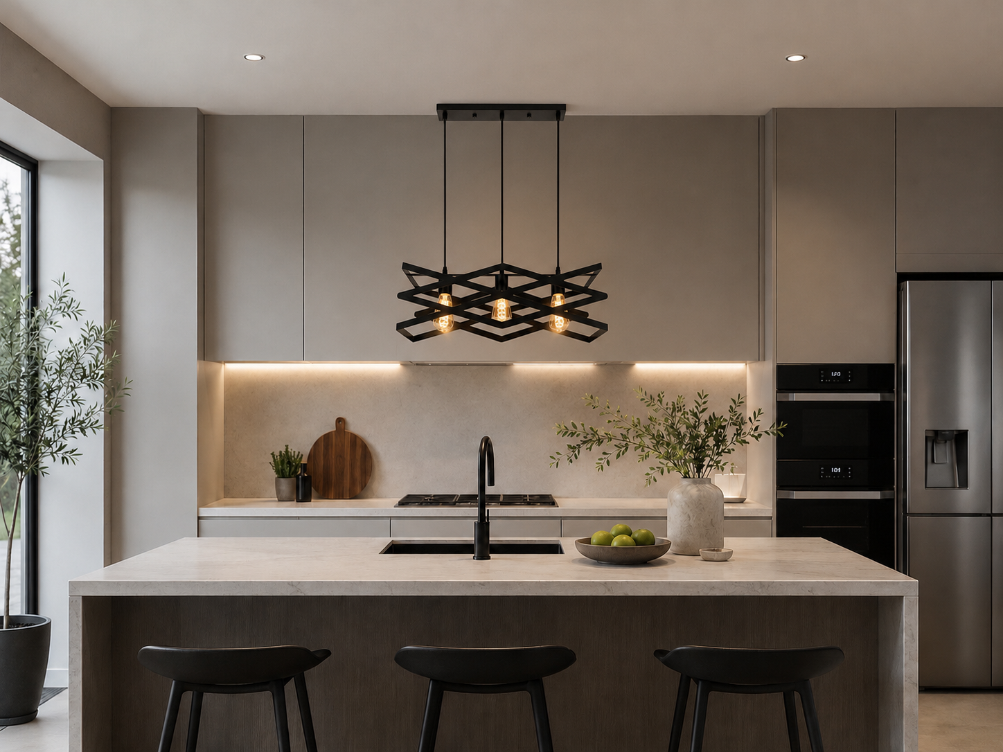 Modern Black Geometric 3-Light Pendant Light 3993-3