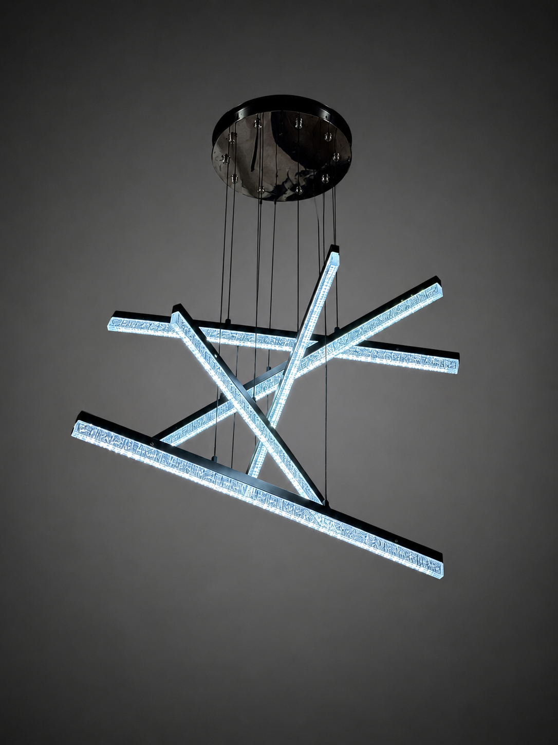 A modern multi-light linear chandelier 