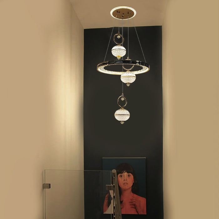 Modern chandelier hanging in staircase area Auckland