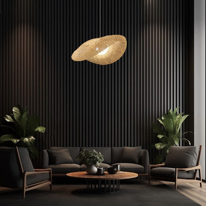 Modern living room with a nature wooden pendant light nz houses