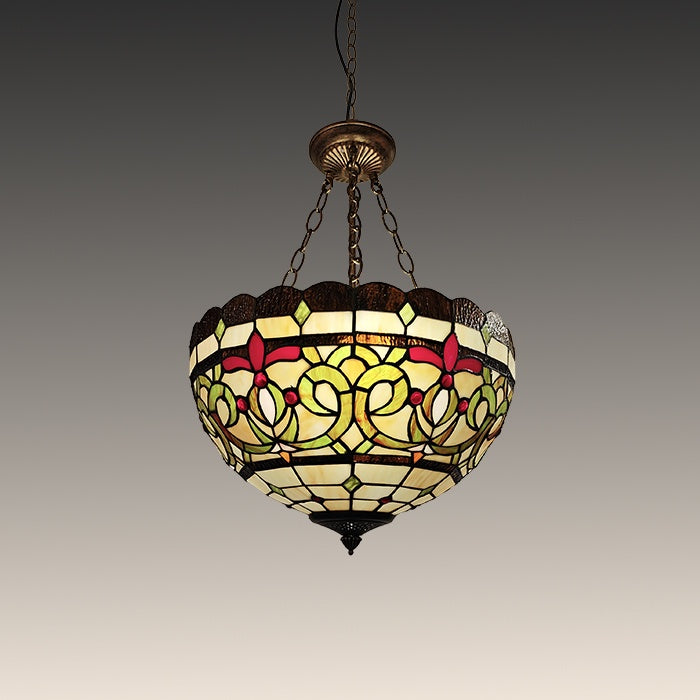 Decorative stained glass pendant light with floral patterns