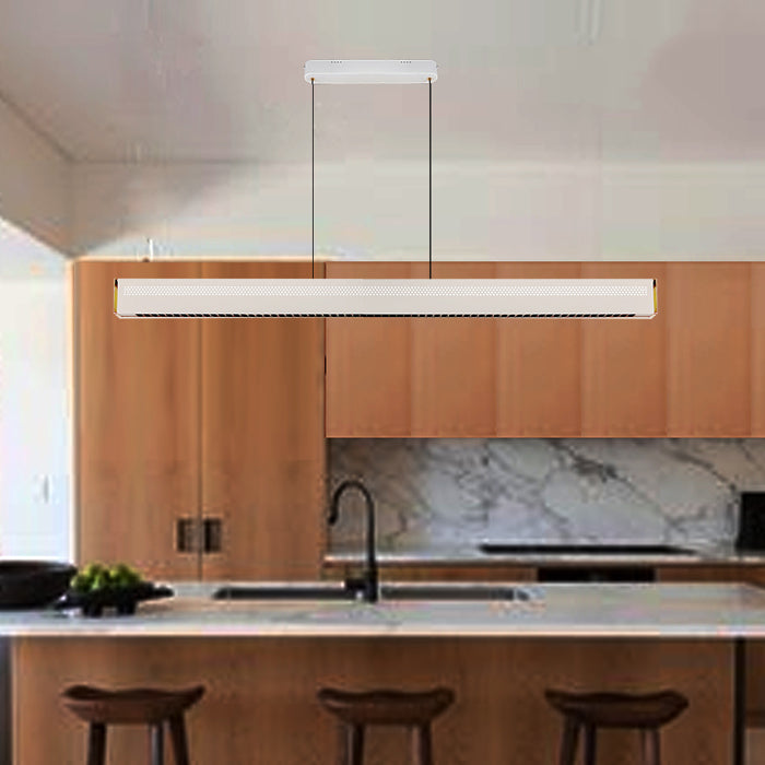 modern white LED pendant light fixture in kitchen island - eden lighting NZ