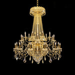 A Barroco style gold chandelier with crystal embellishments and a complex structure nz 