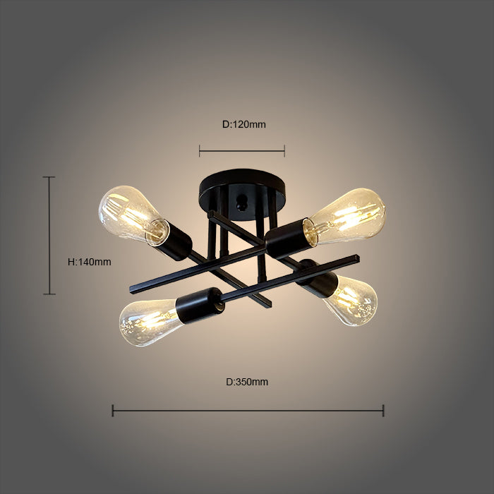Black ceiling light fixture with four exposed bulbs size nz