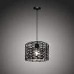 Black pendant light with cage design changing on the entry area