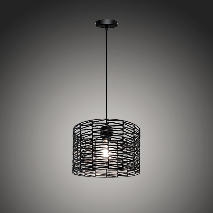 Black pendant light with cage design changing on the entry area