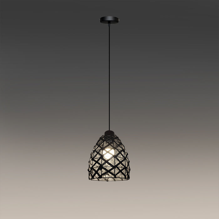 Black pendant light with woven design for Auckland living spaces