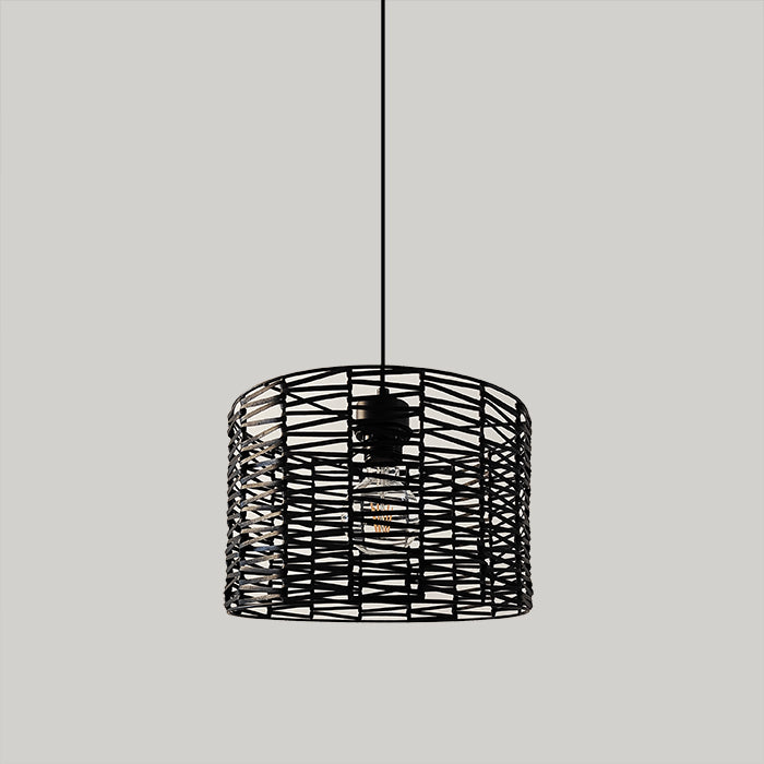 Black woven pendant light above dinning table nz