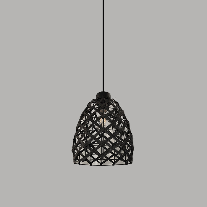 Black woven pendant light for hospitality lighting New Zealand