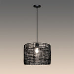 Black woven pendant light hanging above the table nz