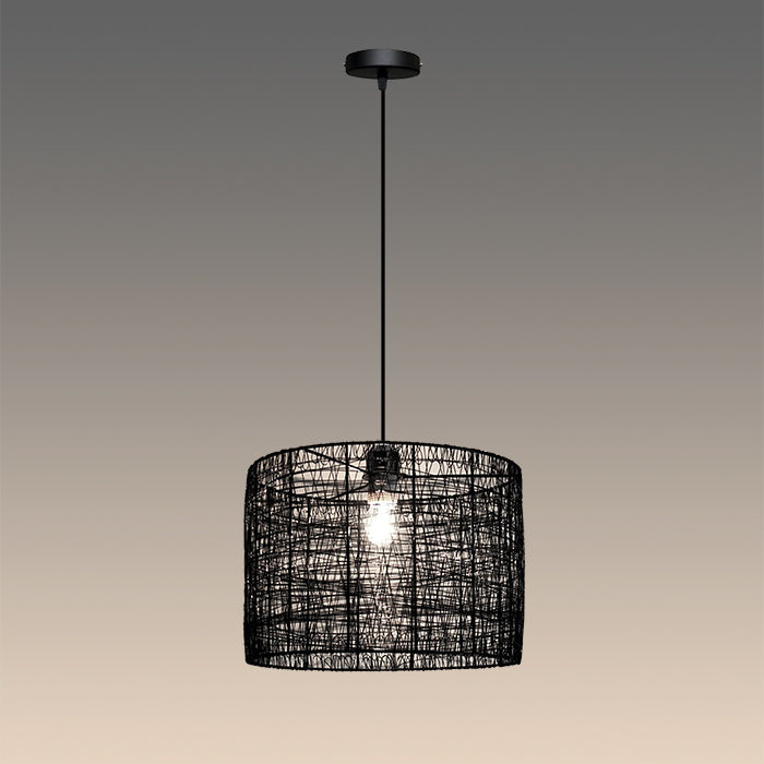 Black woven pendant light hanging above the table nz