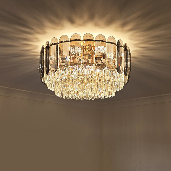 Chandelier with crystal details on a ceiling in the bedroon nz
