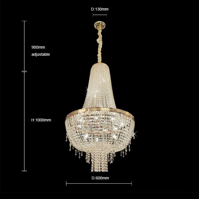 Chandelier with dimensions on a black background