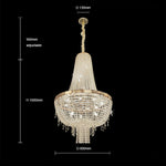 Chandelier with dimensions on a black background