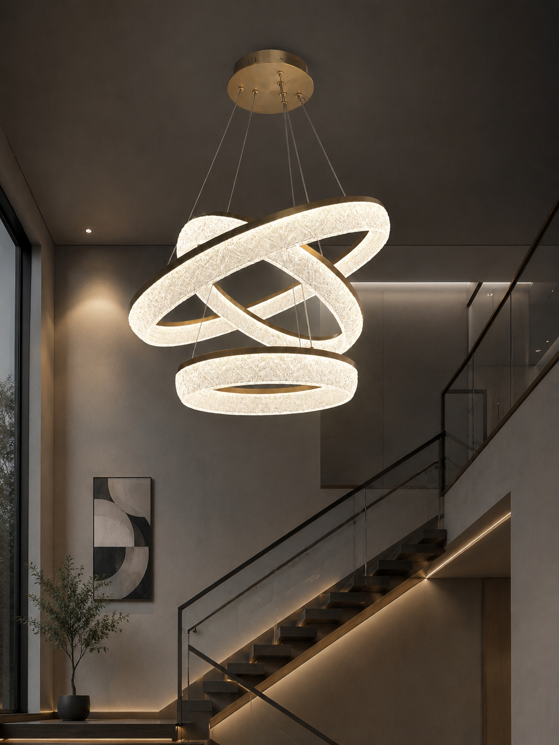 Modern Triple Ring Crystal LED Chandelier 800mm 17811-800