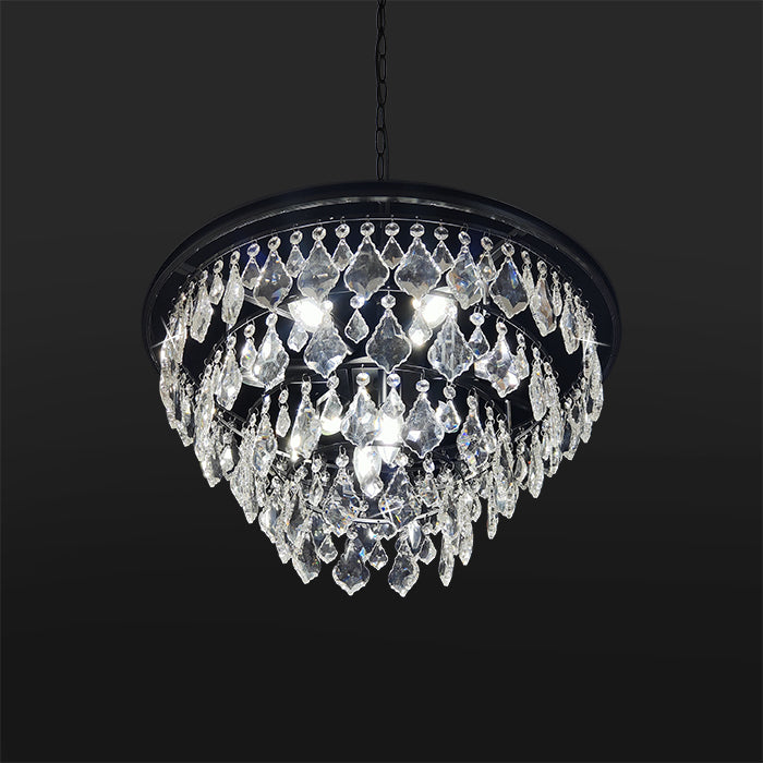 Crystal chandelier with black frame in the auckland shownroom edenlighting
