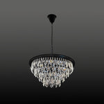 Crystal chandelier with black frame above dinning room table nz