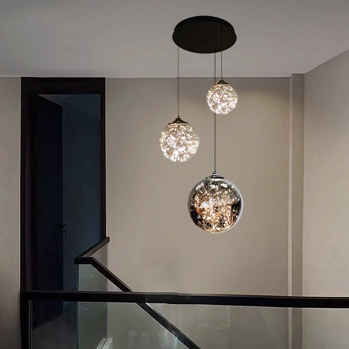 Crystal spherical pendant lights for stairwell in house Auckland
