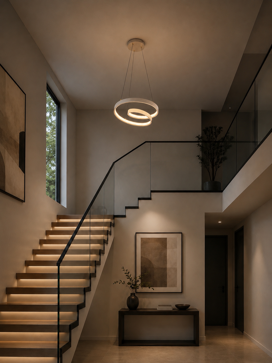 A modern two-ring linear pendant light 