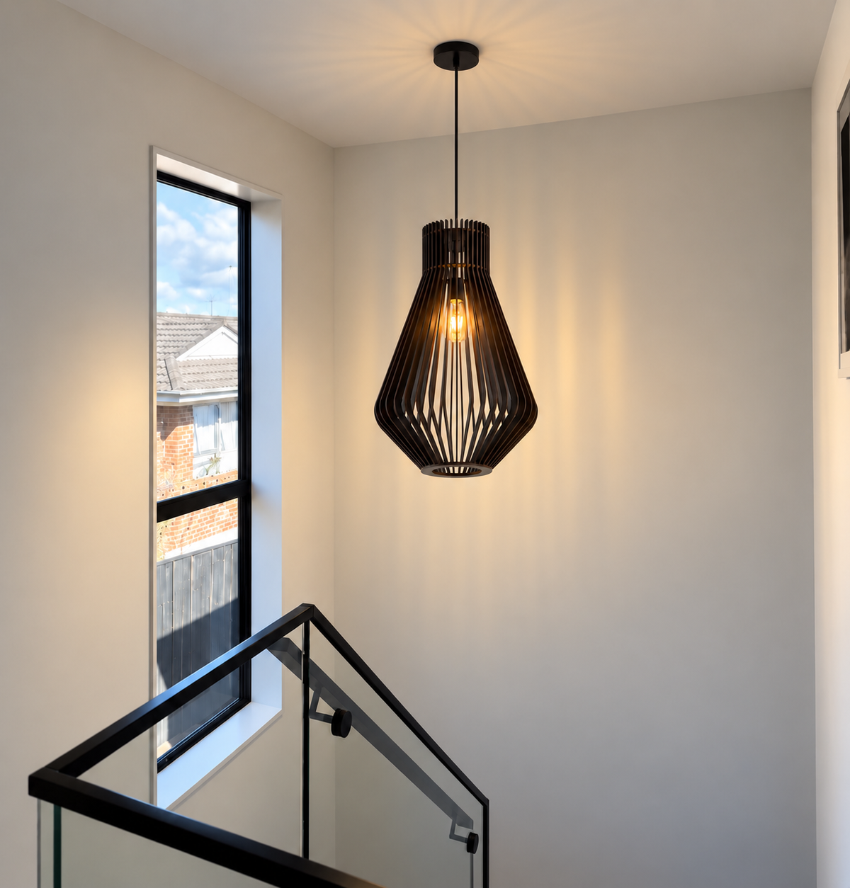 Dark Wood Geometric Cage Pendant Light Wood87 CO