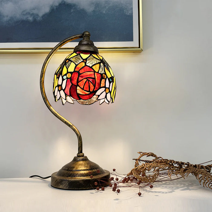 Decorative table lamp with stained glass shade on the entry table west auckland