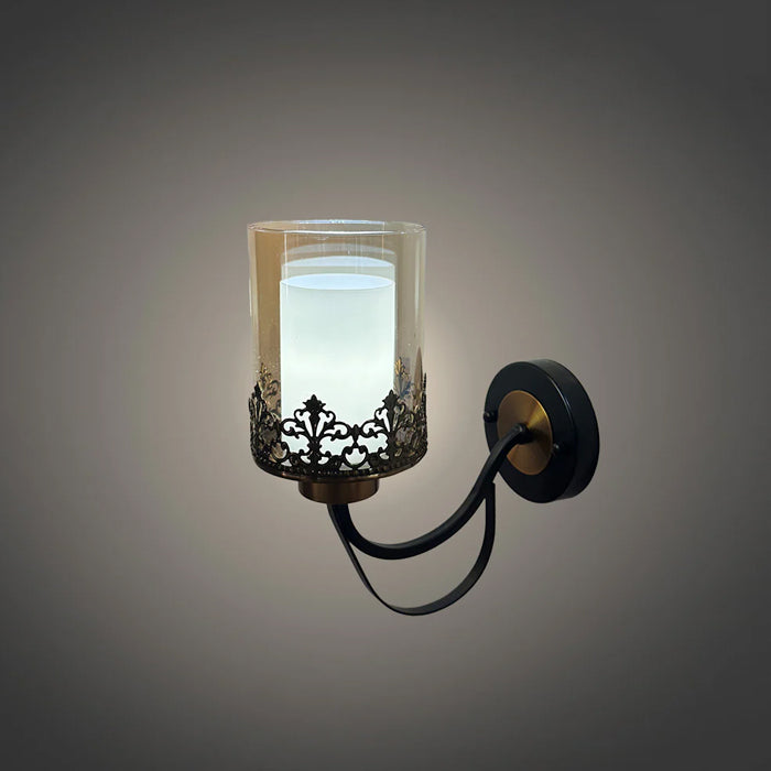 Decorative wall light with glass shade and black metal arm nz
