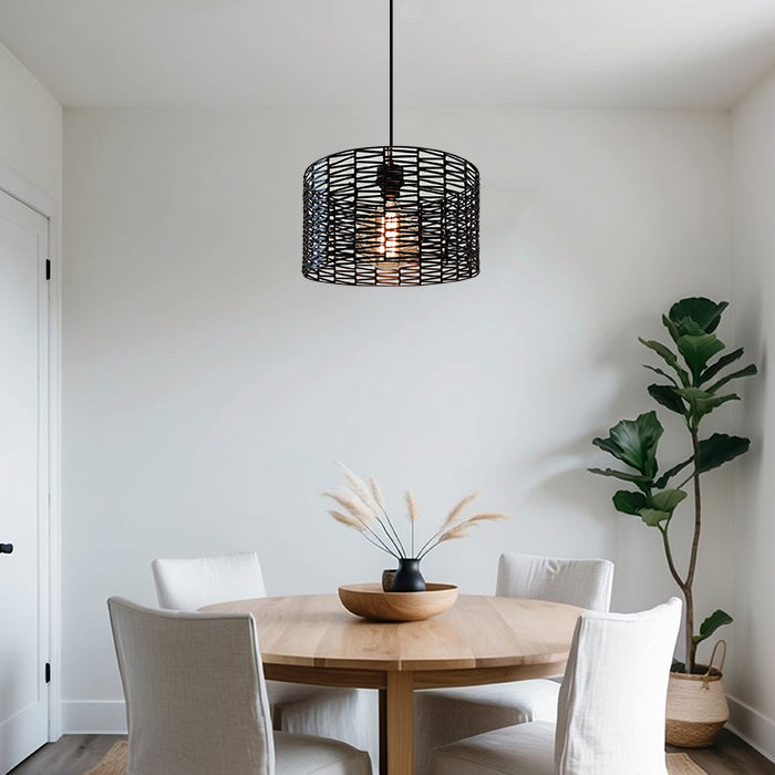 Dining room with a black wire shade pendant light auckland