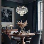 Dining room with a crystal black chandelier nz homes