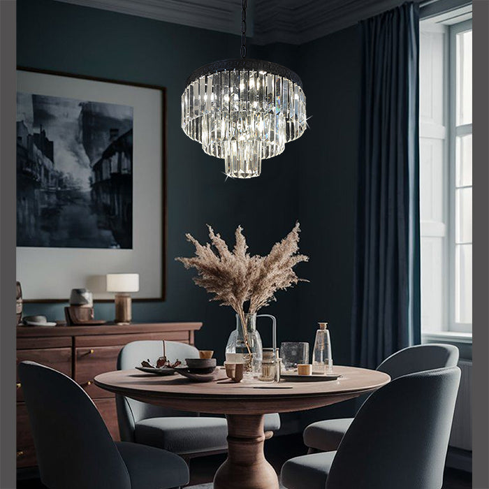 Dining room with a crystal black chandelier nz homes
