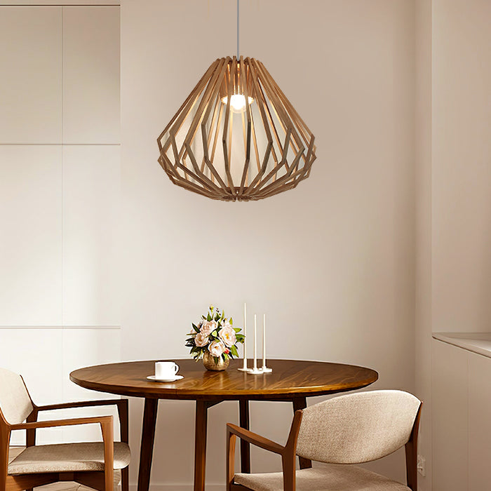 Dining room with a wooden modern pendant light NZ