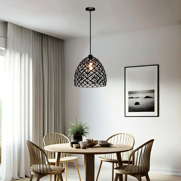 Dining room with black blet pendant light nz showroom