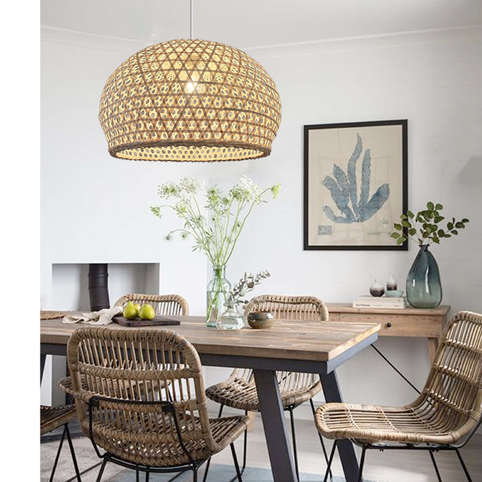 Dining room with  a woven pendant light west auckland