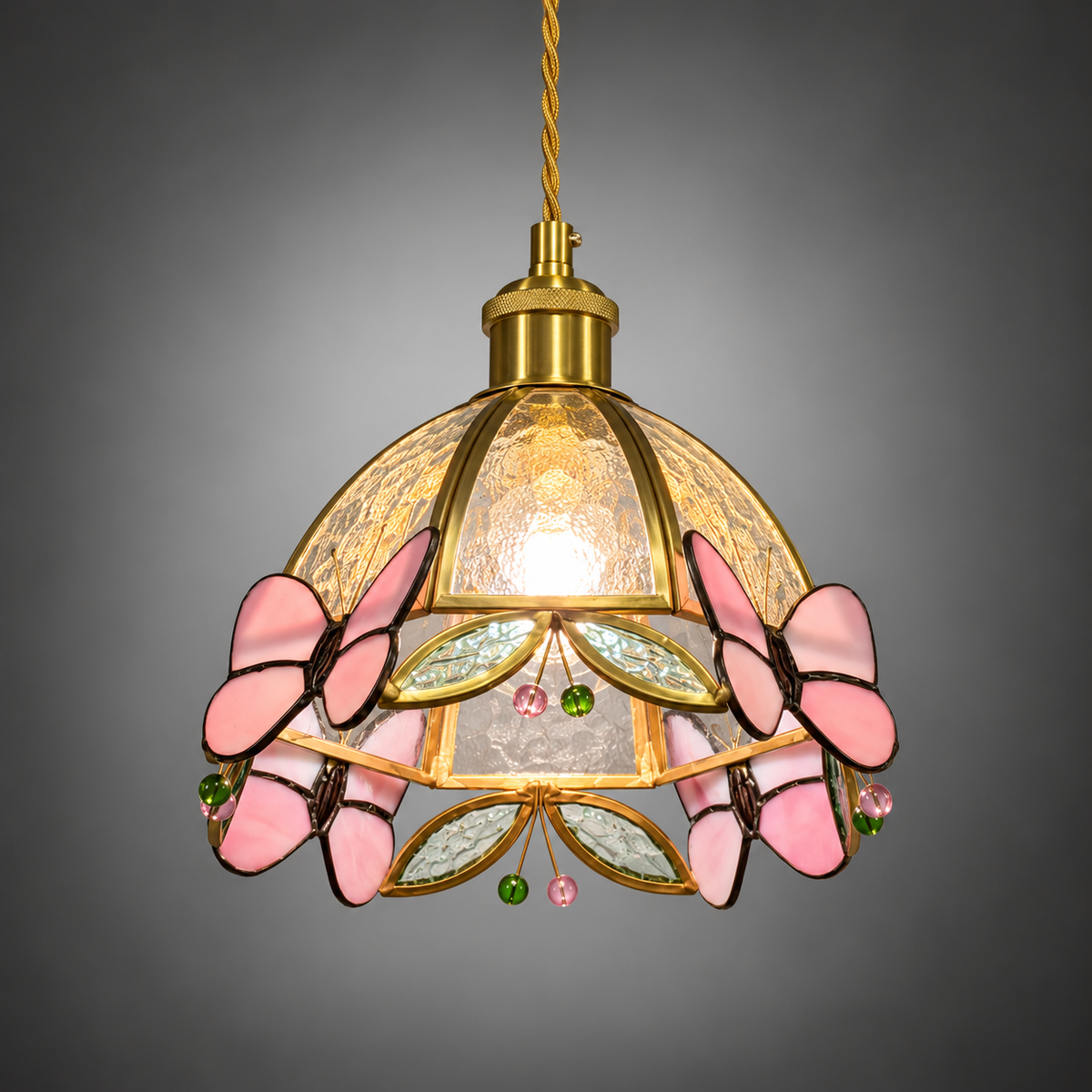 Gold Floral Tiffany Style Stained Glass Pendant Light 3210