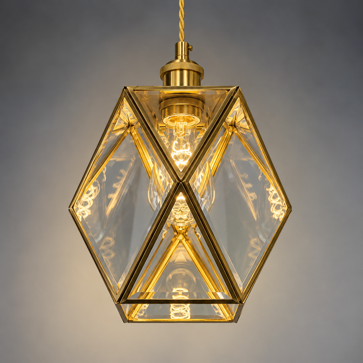 Gold Geometric Clear Glass Cage Pendant Light 3209
