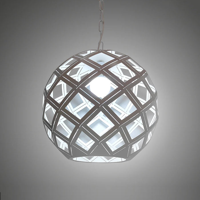 Geometric pendant light with a grid pattern above table west auckland