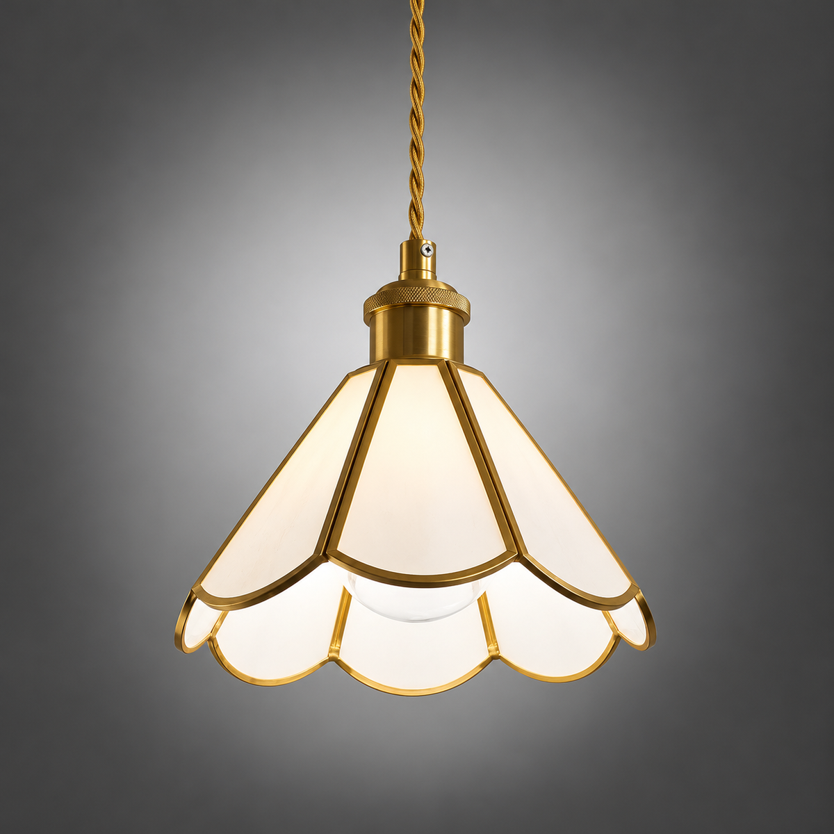 Gold Scalloped Opal Glass Pendant Light  3208