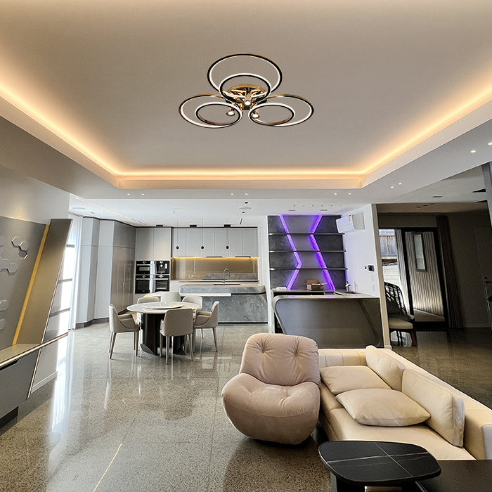 LED flush mount ceiling light in modern living room - eden lighting NZ