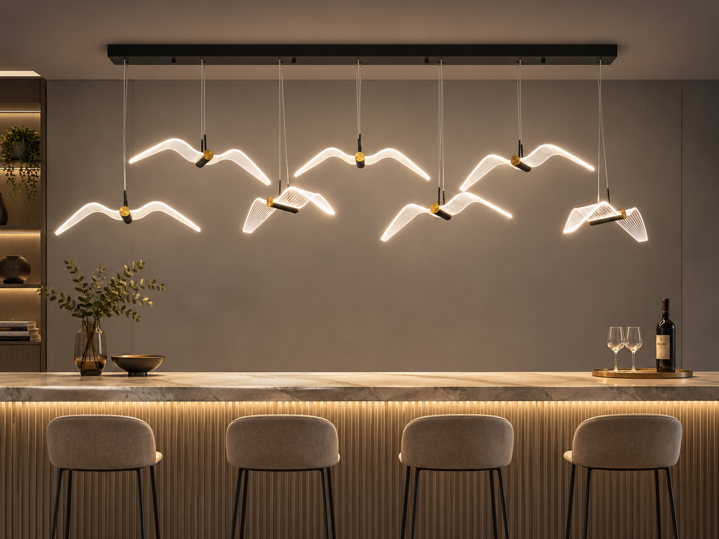 Contemporary linear LED pendant light 62002-7L