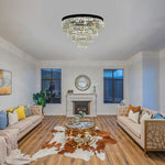 Living room with a four layer clear crystal chandelier nz