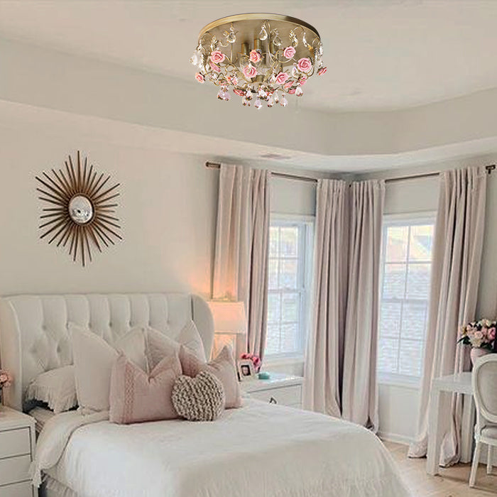 Luxurious bedroom with floral chandelier west auckland